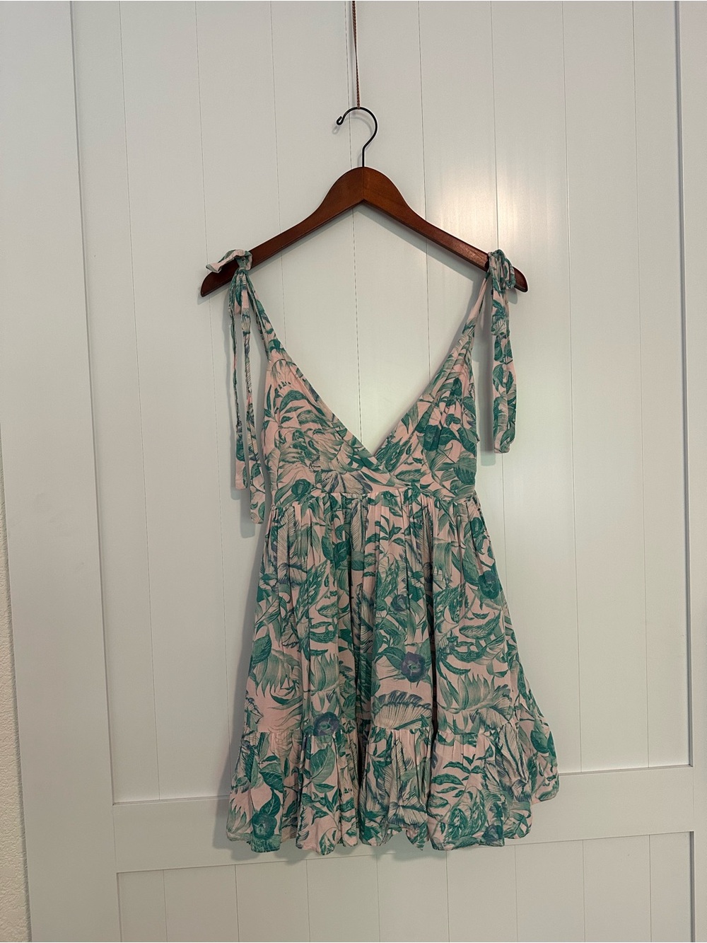 Vici Blush and Teal Floral Tie-Shoulder Mini Dress